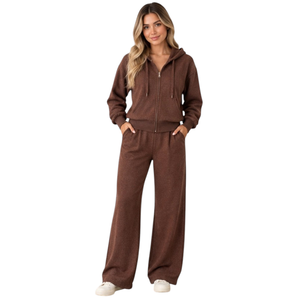 Brown Hoodie and Knitted Pant Set