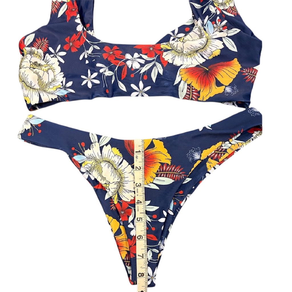 Zaful Navy Floral Two-Piece Bikini Set Size M-RF