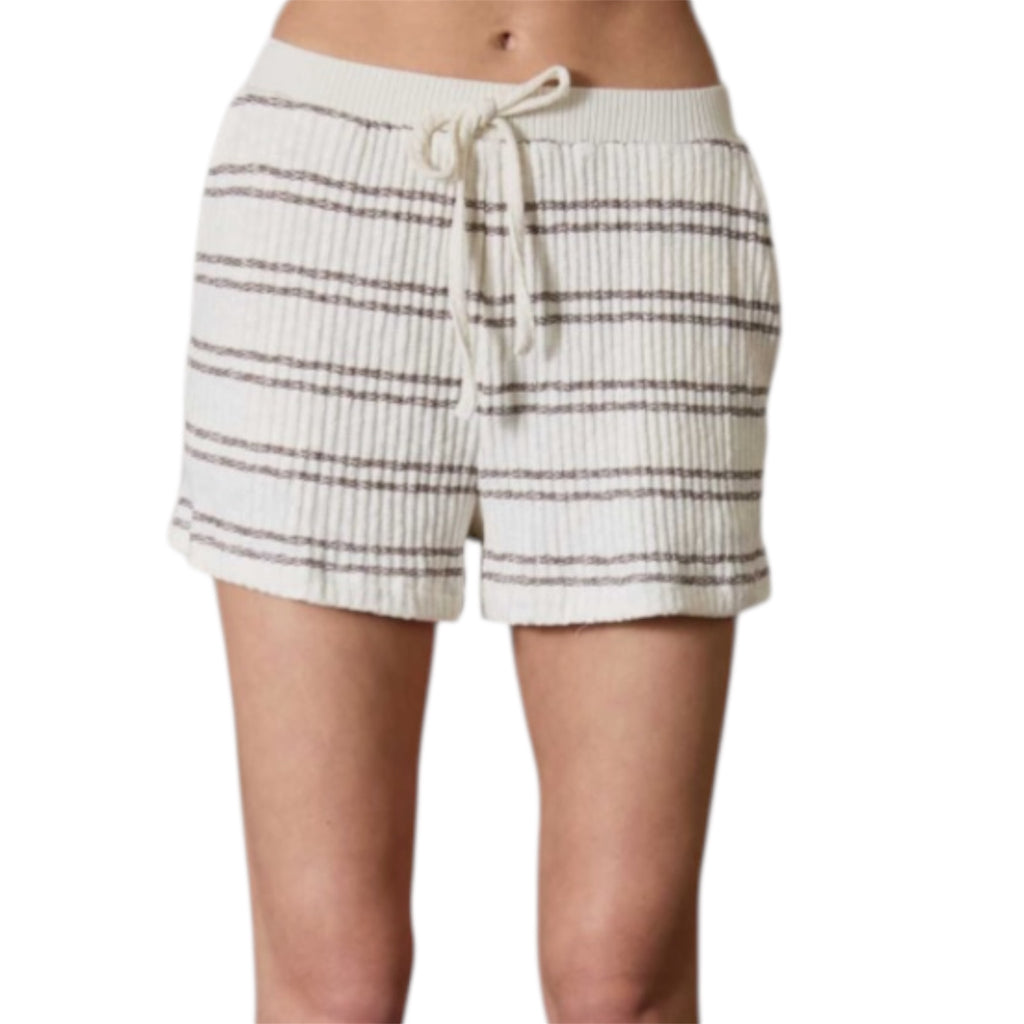 Marled Stripe Collared Knit Shorts Set