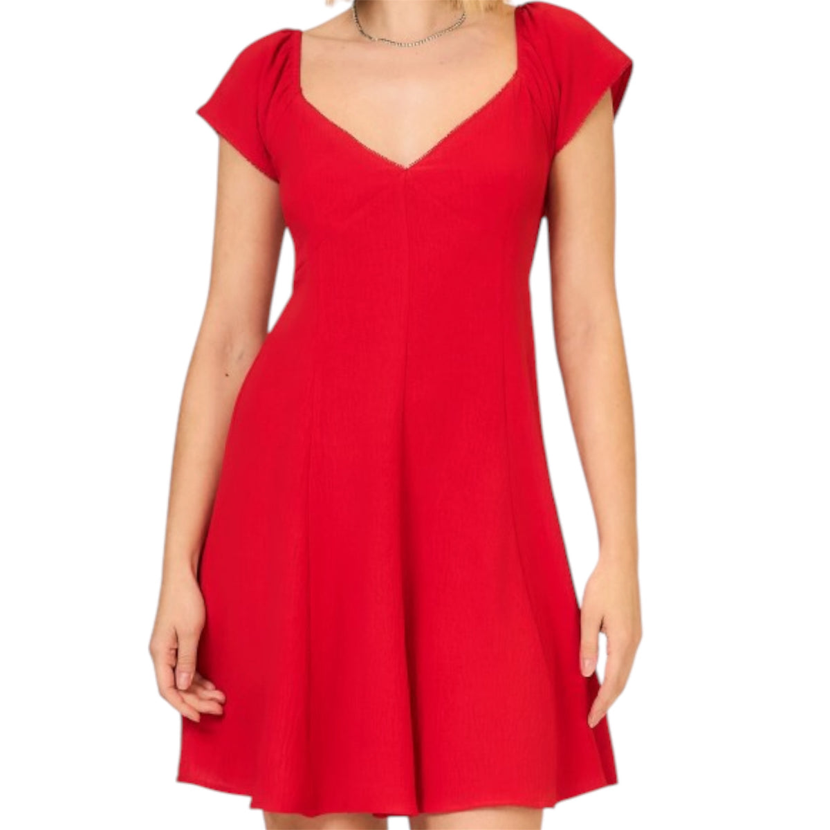 Red Flutter Cap Sleeve Mini Dress