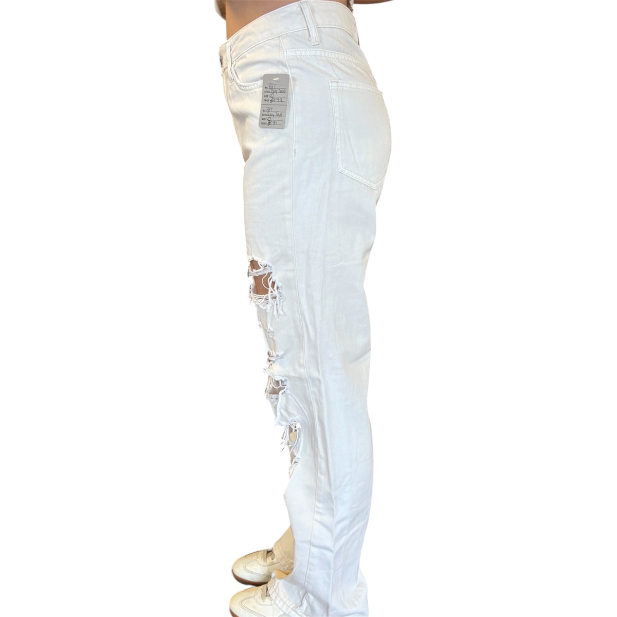 Vervet V2735 Ivory H/R Ripped Dad Jeans Size 26 - RF