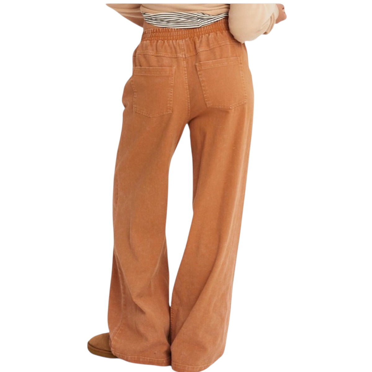 Chocolate High Waist Wide Leg Pants with Elastic Waist