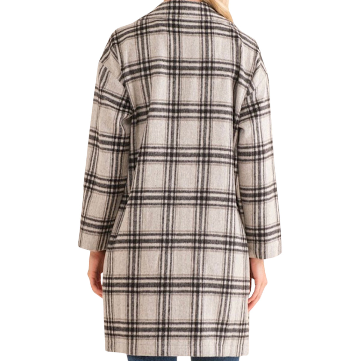 Black Plaid Button Down Coat with Slip Pockets
