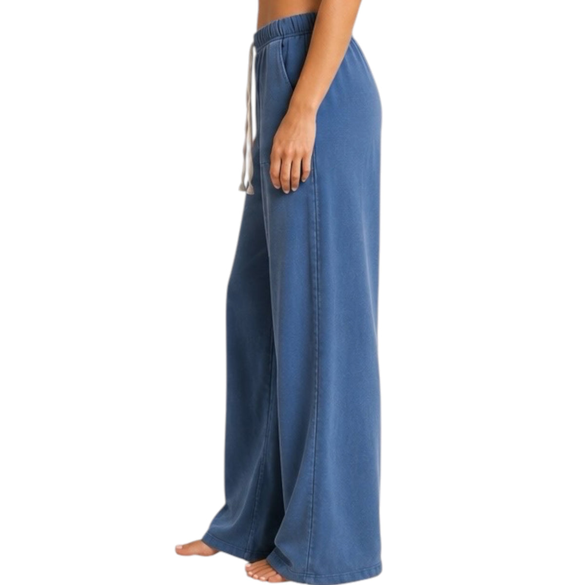 Navy Acid Wash Wide Leg Pants