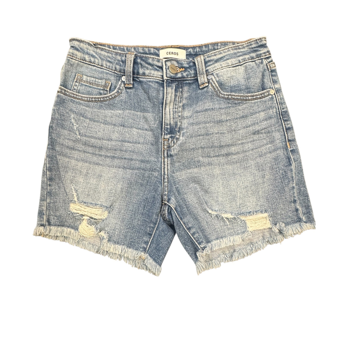Ceros Medium Wash Distressed Denim Shorts Size 27 - RF
