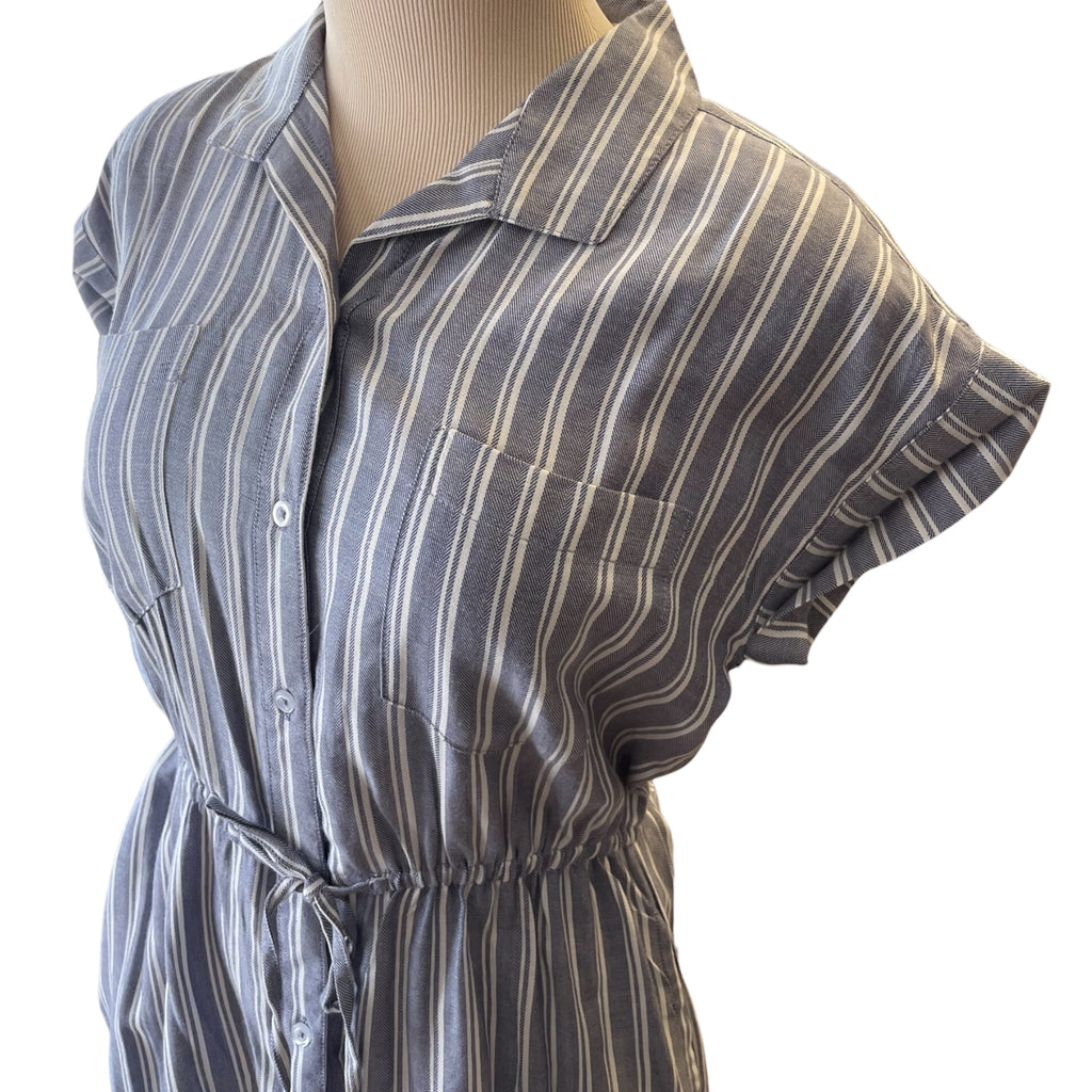 Japna Dusty Blue & White Striped Button Front Mini Dress Size M - RF