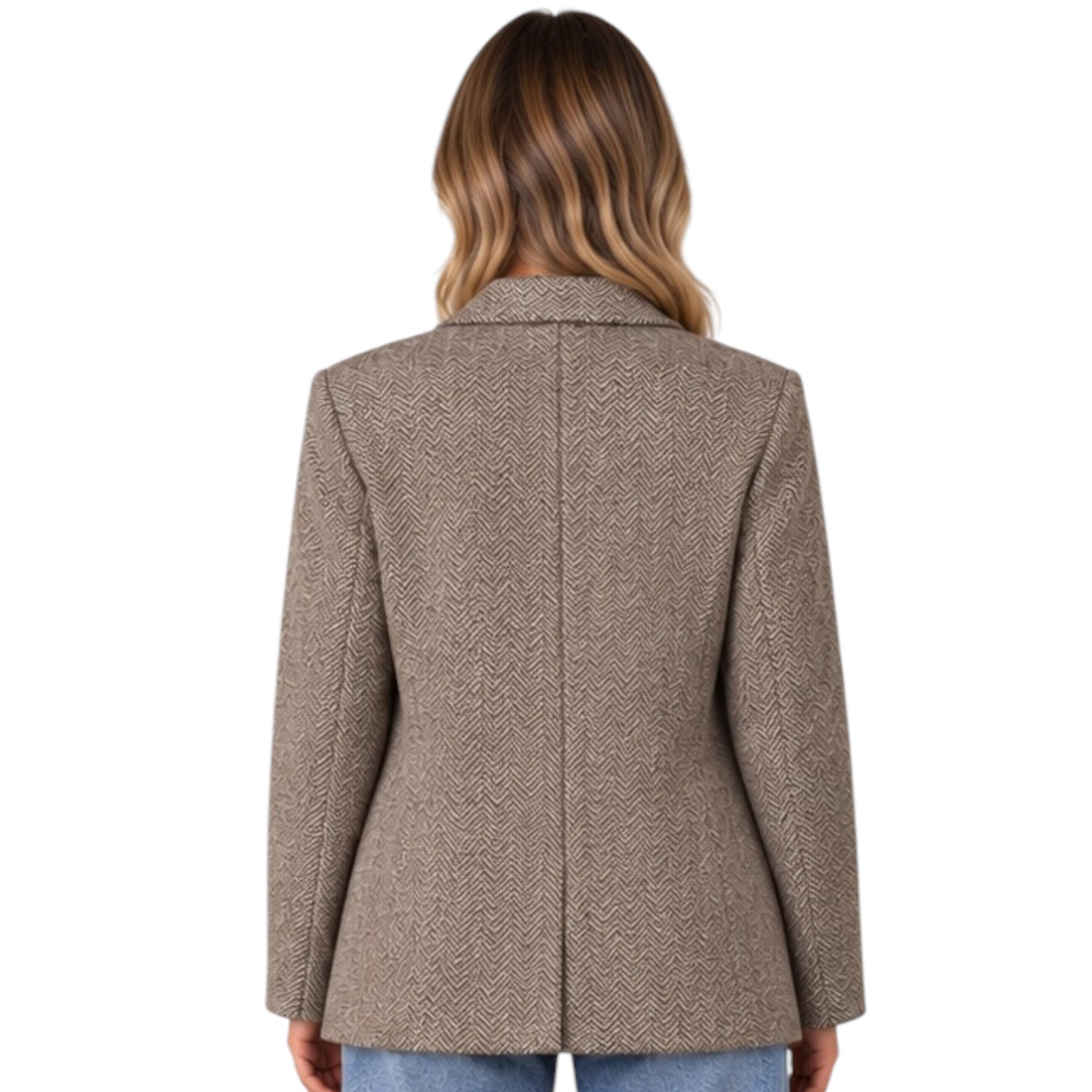 Brown Textured Herringbone Blazer
