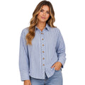 Blue Striped Collared Button Down Top