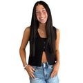 Black V Neck Front Button Crochet Knit Vest
