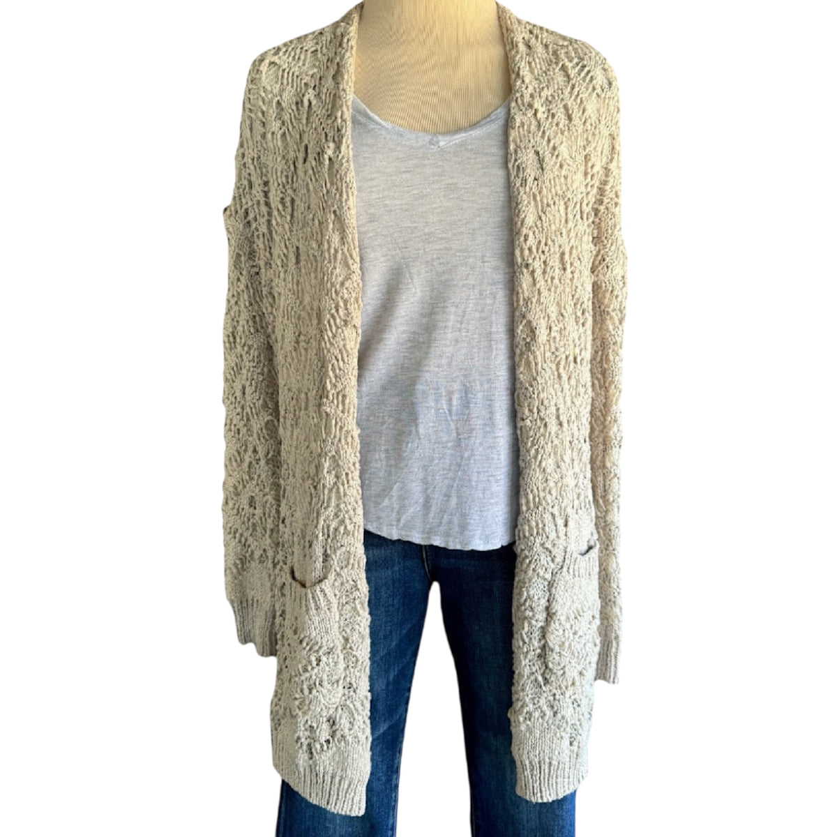 L love Crochet Knit Mid Length Cardigan Size Small-RF