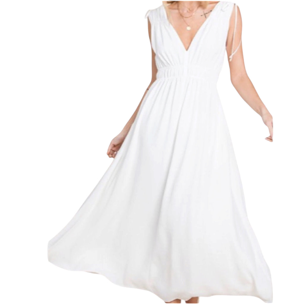 Snow White Texture Woven Midi Flare Dress with Pockets