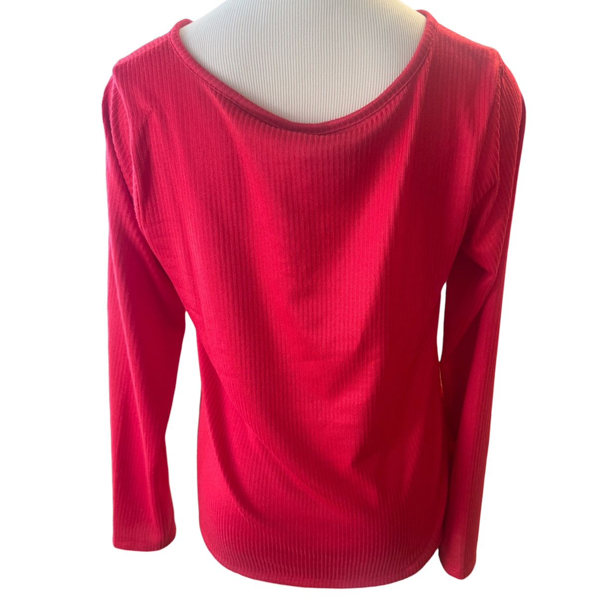 Sleep Chic Red V-Neck Ribbed Long Sleeve Top Size S - RF