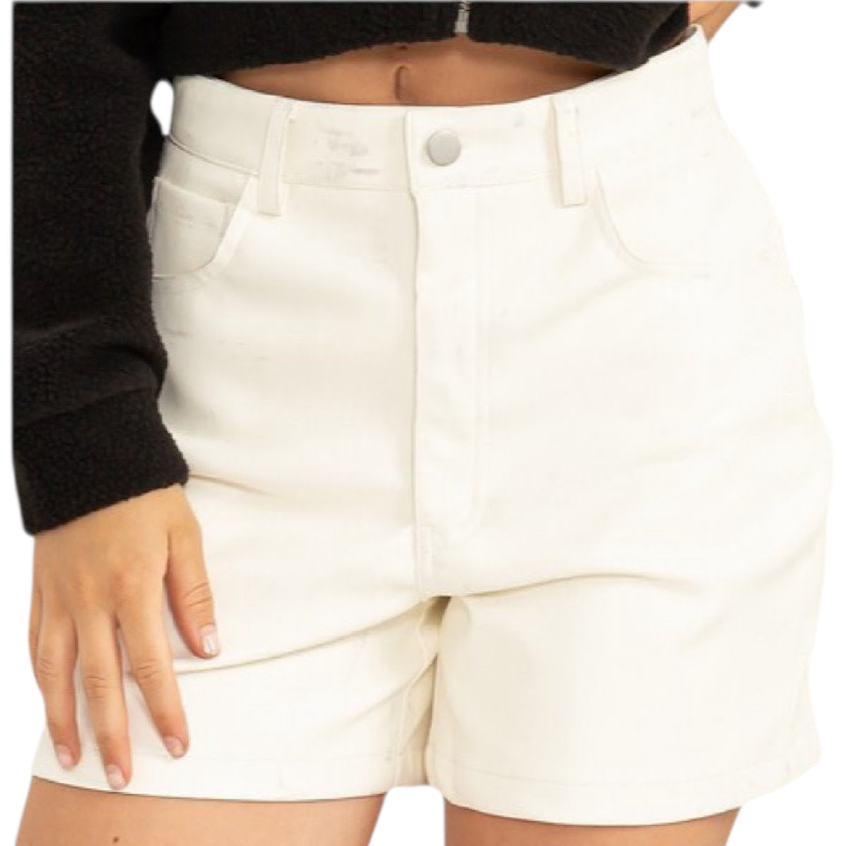 Cream Leather High Waisted Shorts