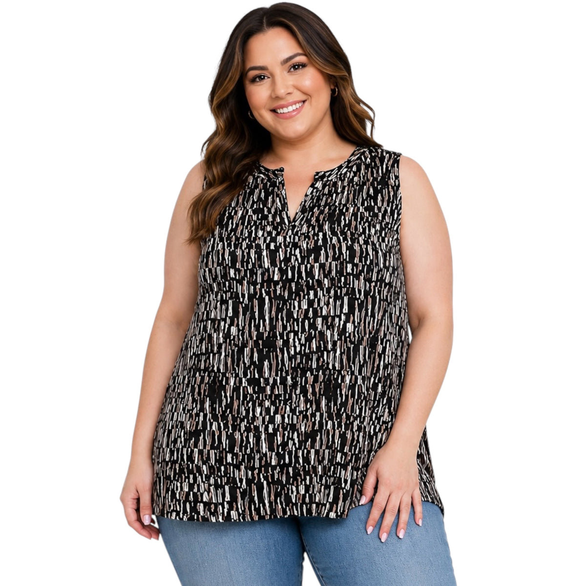 Plus Black Abstract Print Tank Top