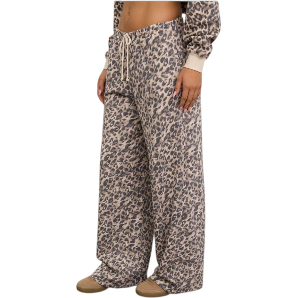 Cream Multi Leopard Wide Leg Lounge Pants