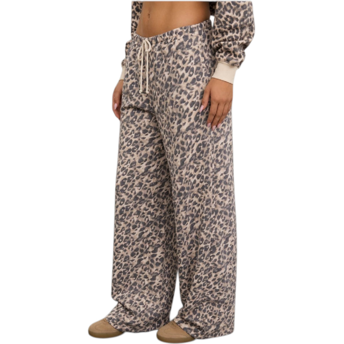 Cream Multi Leopard Wide Leg Lounge Pants