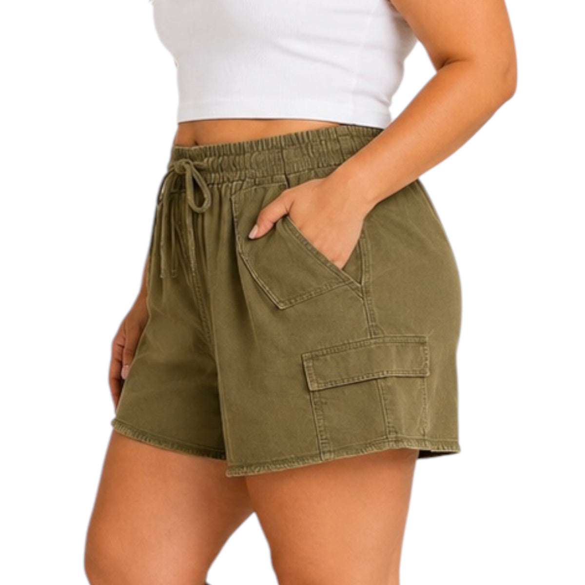 Curvy Olive Cargo Shorts