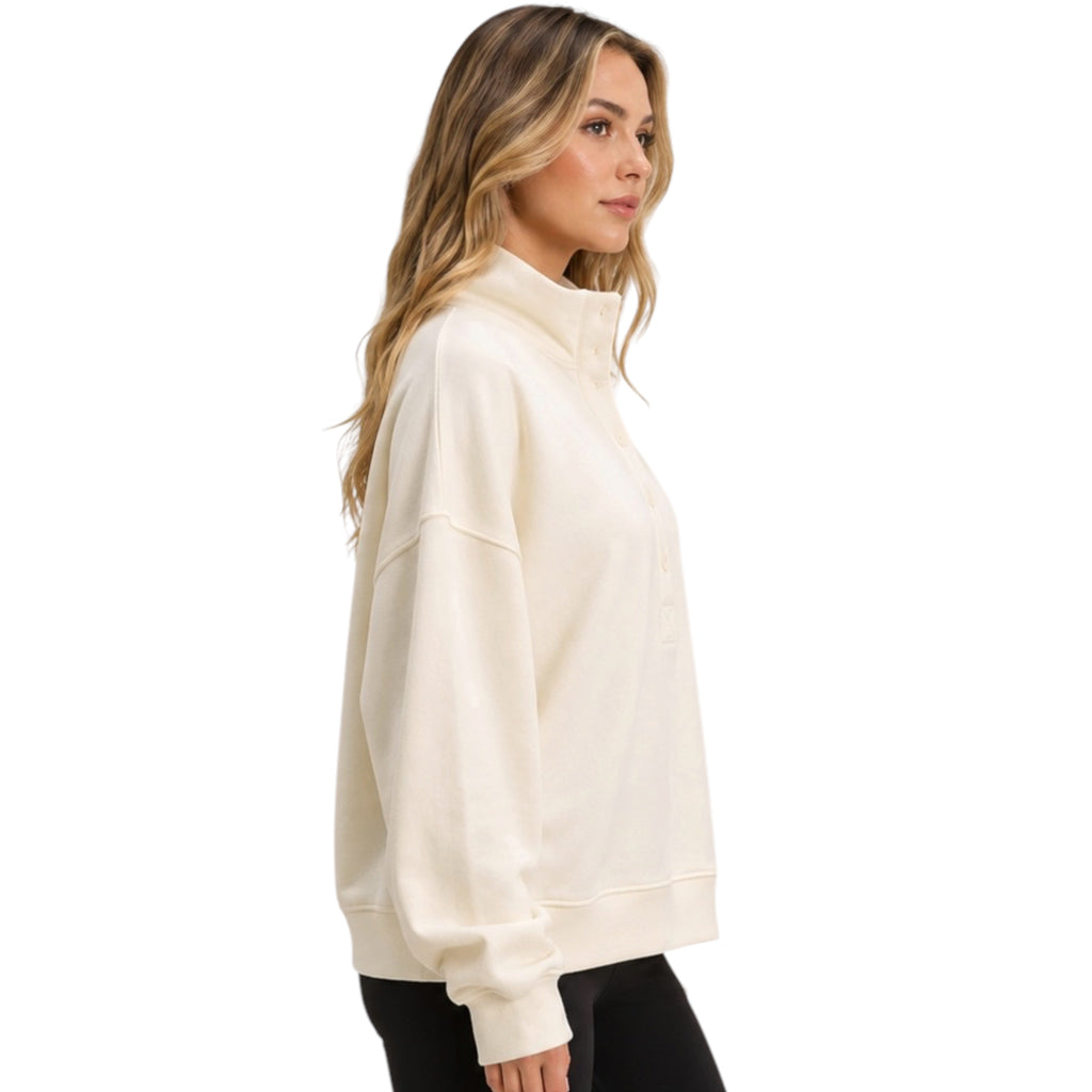 Cream Mineral Washed Button Detail Sweatshirt