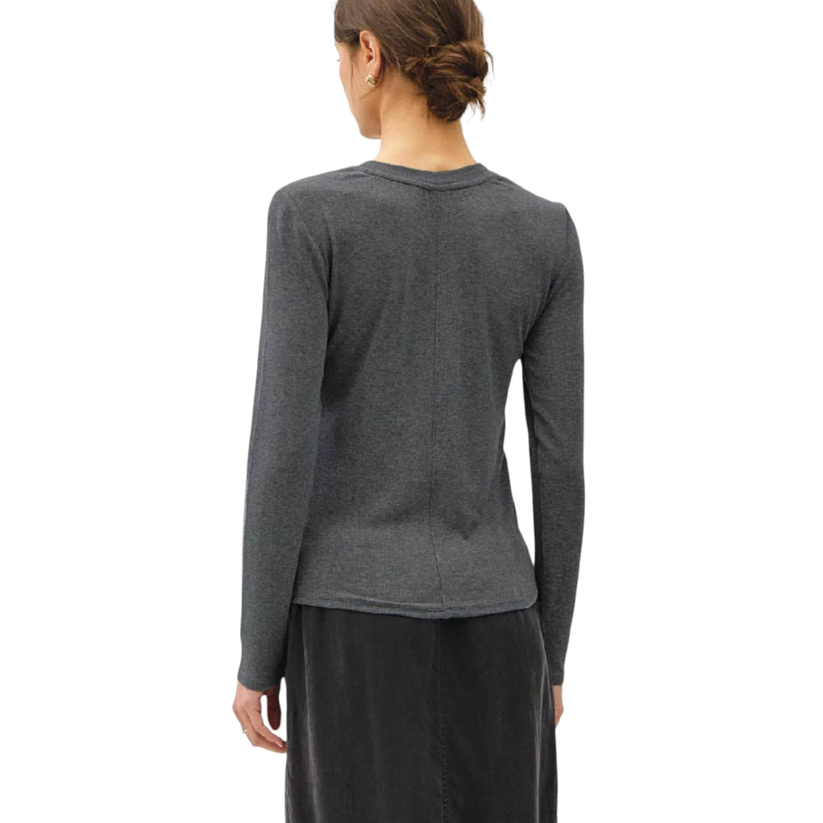 Grey Modal Classic Ribbed Long Sleeve Henley Top