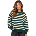 Hunter Green Wide Neck Striped Sweater