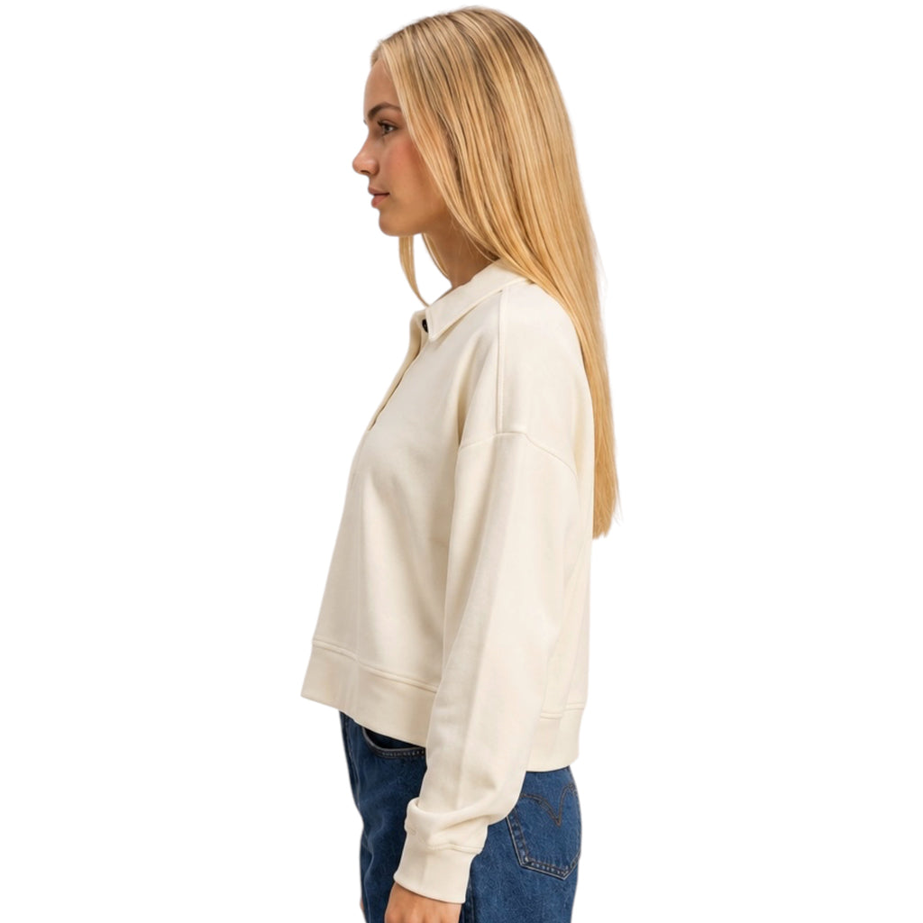 Cream Washed Collared Sweatshirt