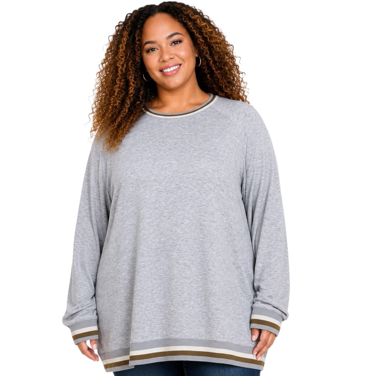 Plus Heather Grey French Terry Color Block Top