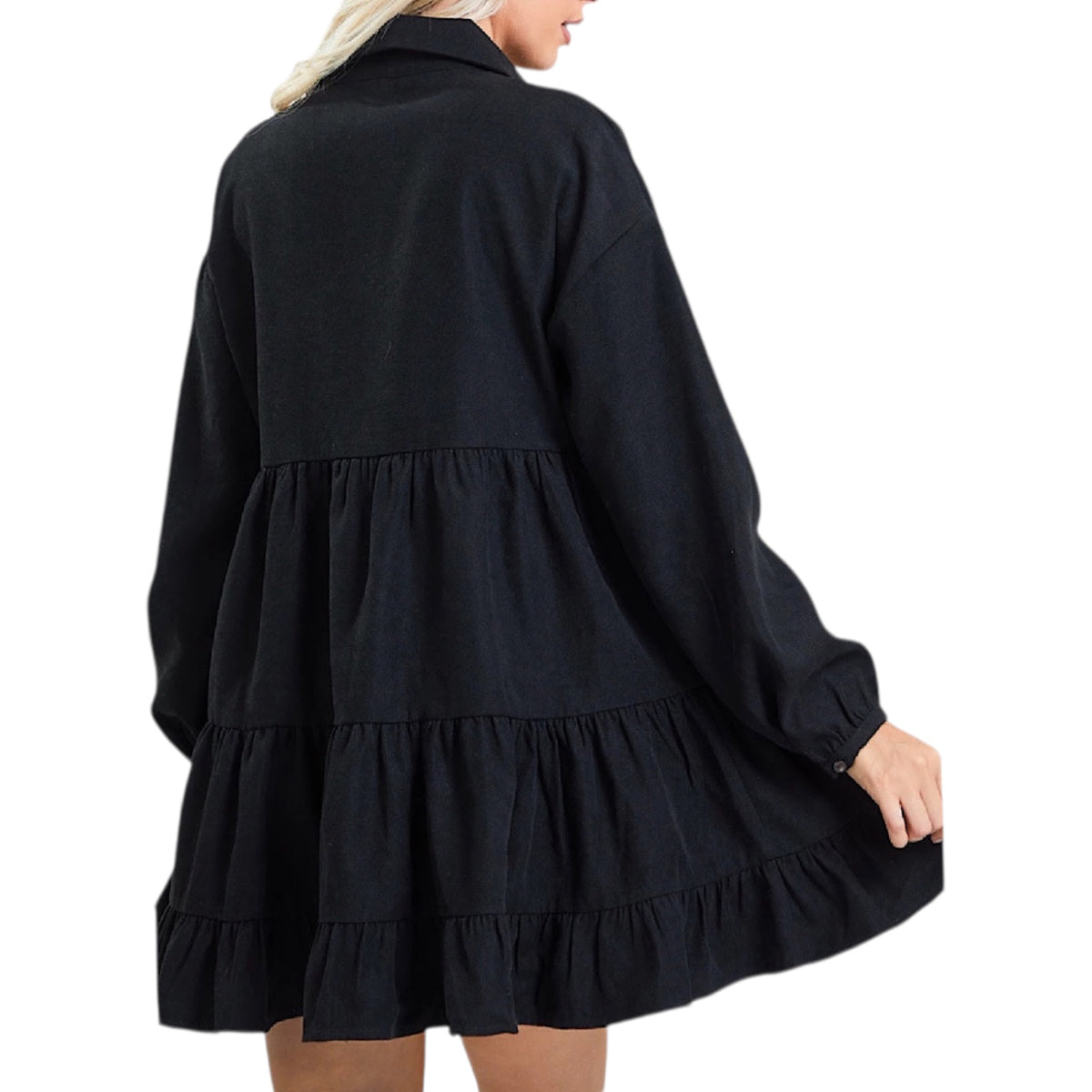 Black Button Closure Mini Dress