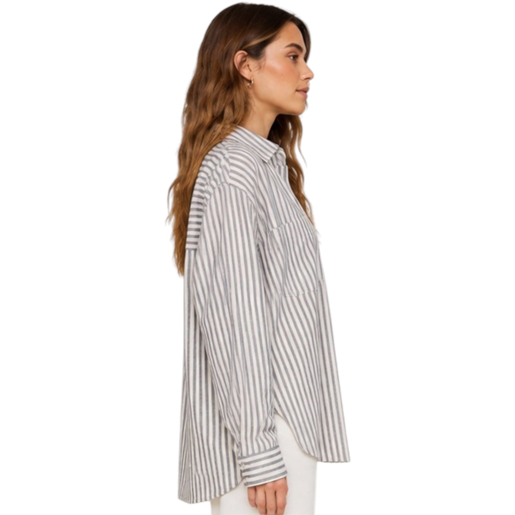 Z Supply Reese Button Up Stripe Top Eclipse