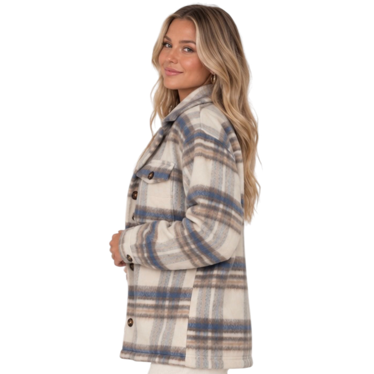 Cream/Blue Plaid Fur Lined Shacket