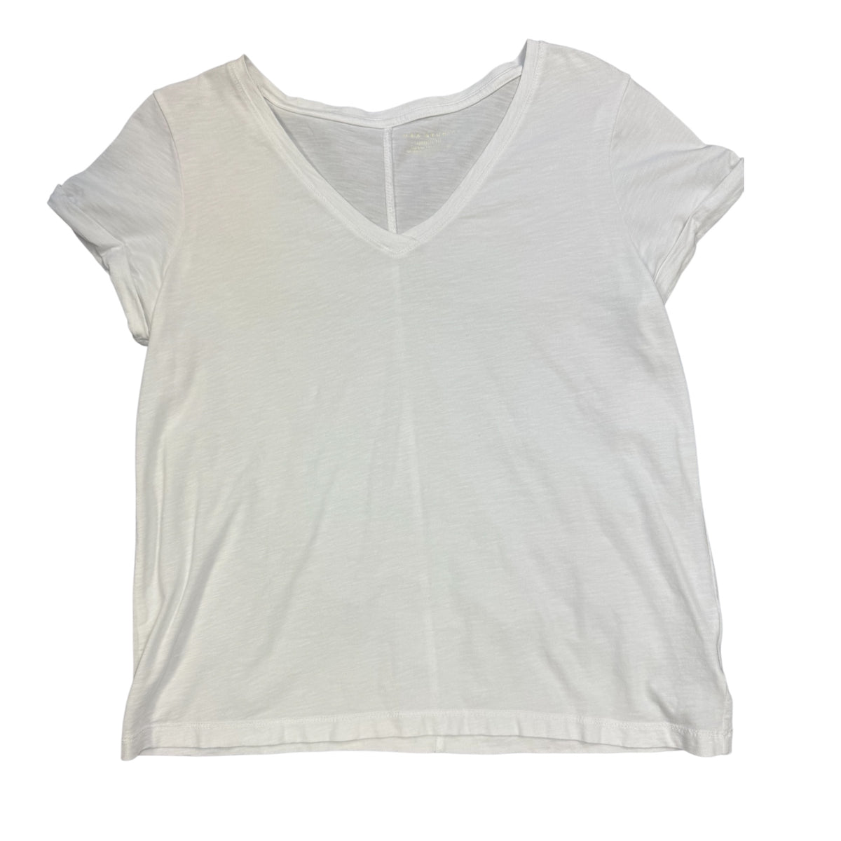 Max Studio White V-Neck T-Shirt Size Small/Petite - RF