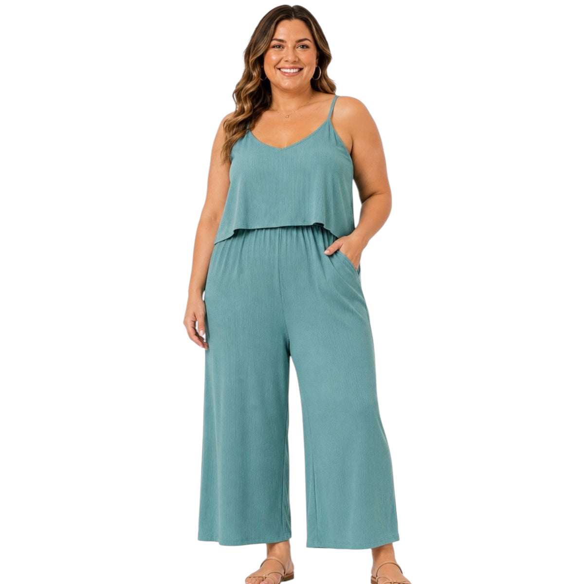 Plus Ribbed Double Layer Jumpsuit