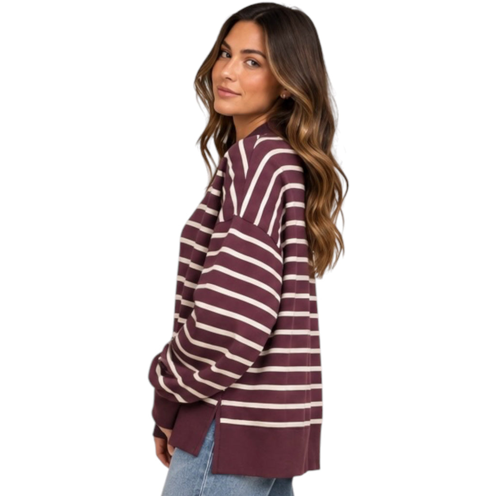 Mock Neck Striped Sweatshirt