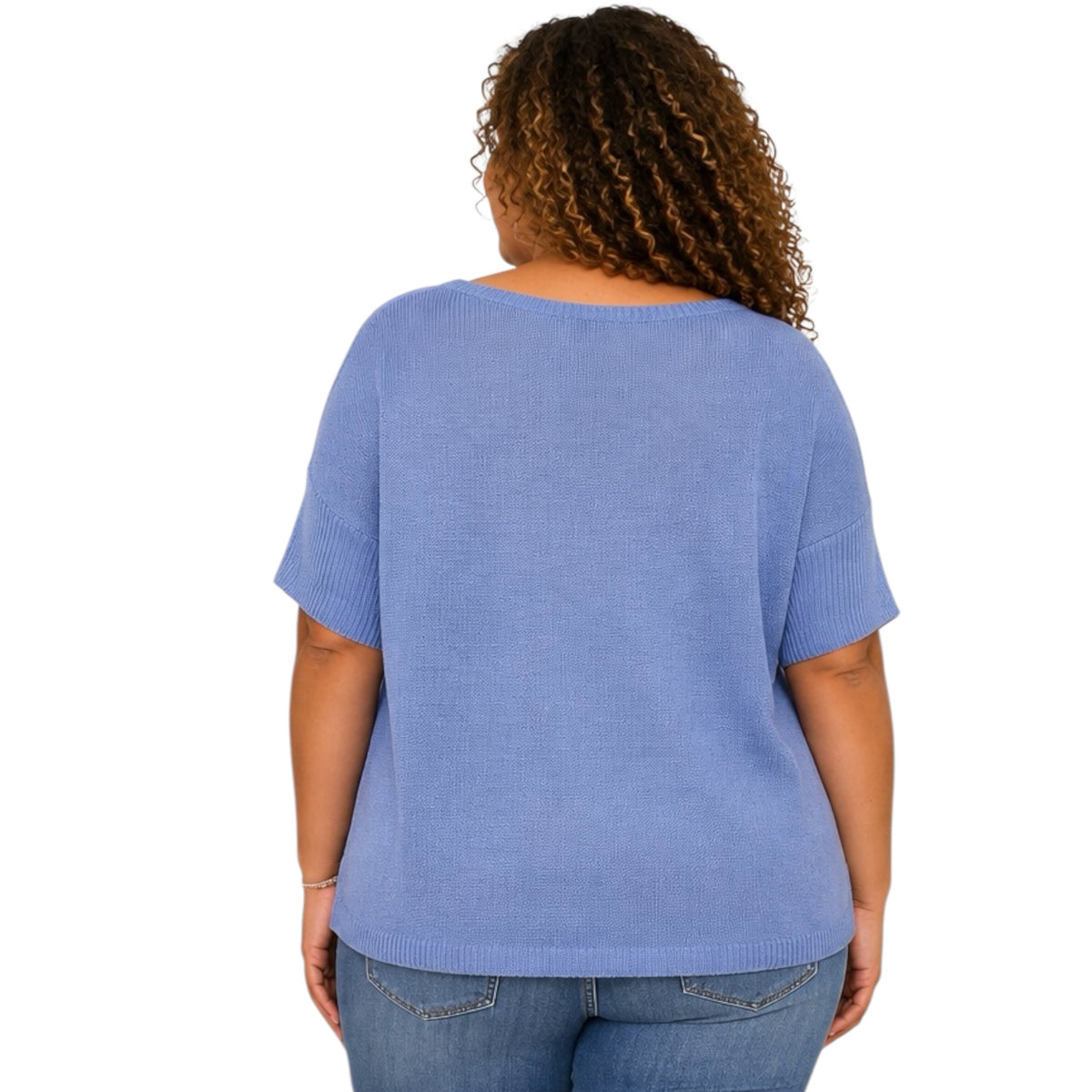Plus Denim Blue Knit Short Sleeve Top