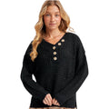 Black Thermal Henely Sweater Top