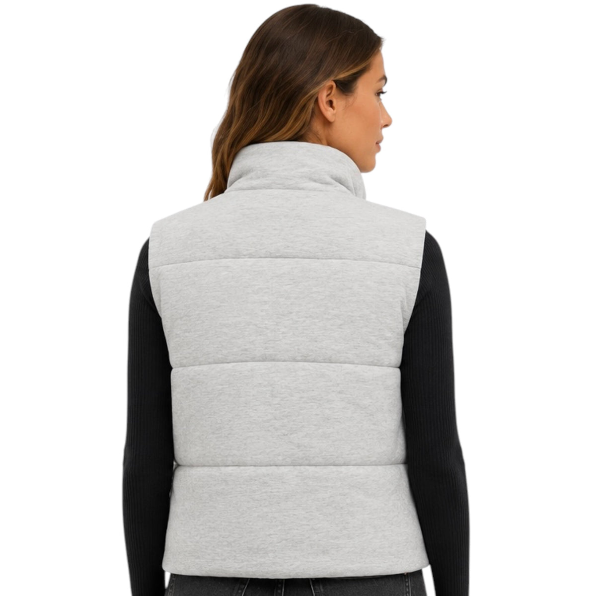 Heather Grey Puffer Vest with Zipper