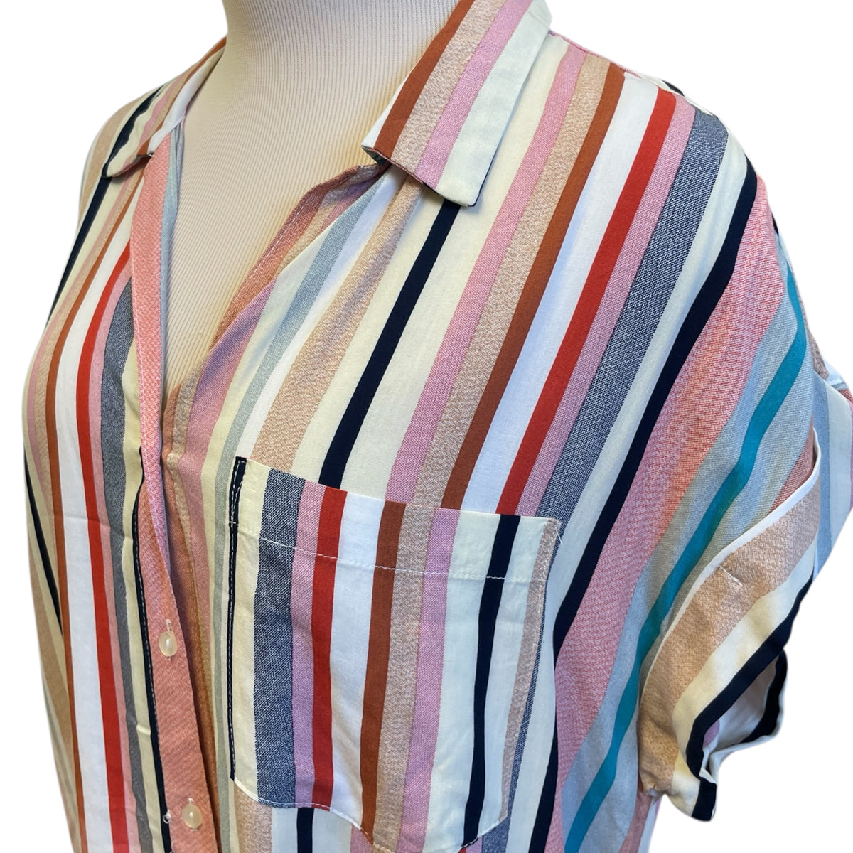 Umgee Multi-Colored Striped Shirt Dress Size S - RF