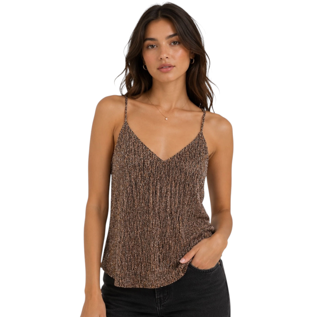 Bronze Adjustable Spaghetti Strap V Neck Tank