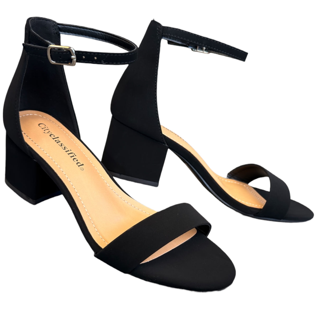 Black Block Heel Ankle Strap Sandal