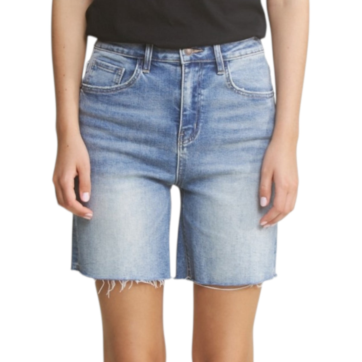 MICA MDP-H3423 Dark Dodgerblue Super High RIse Vintage Raw Hem Bermuda Short