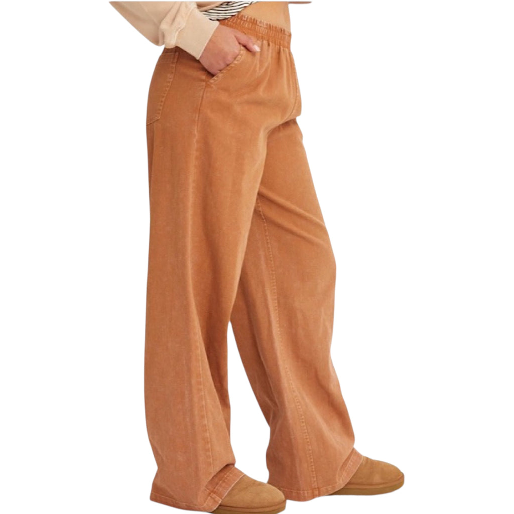 Chocolate High Waist Wide Leg Pants with Elastic Waist