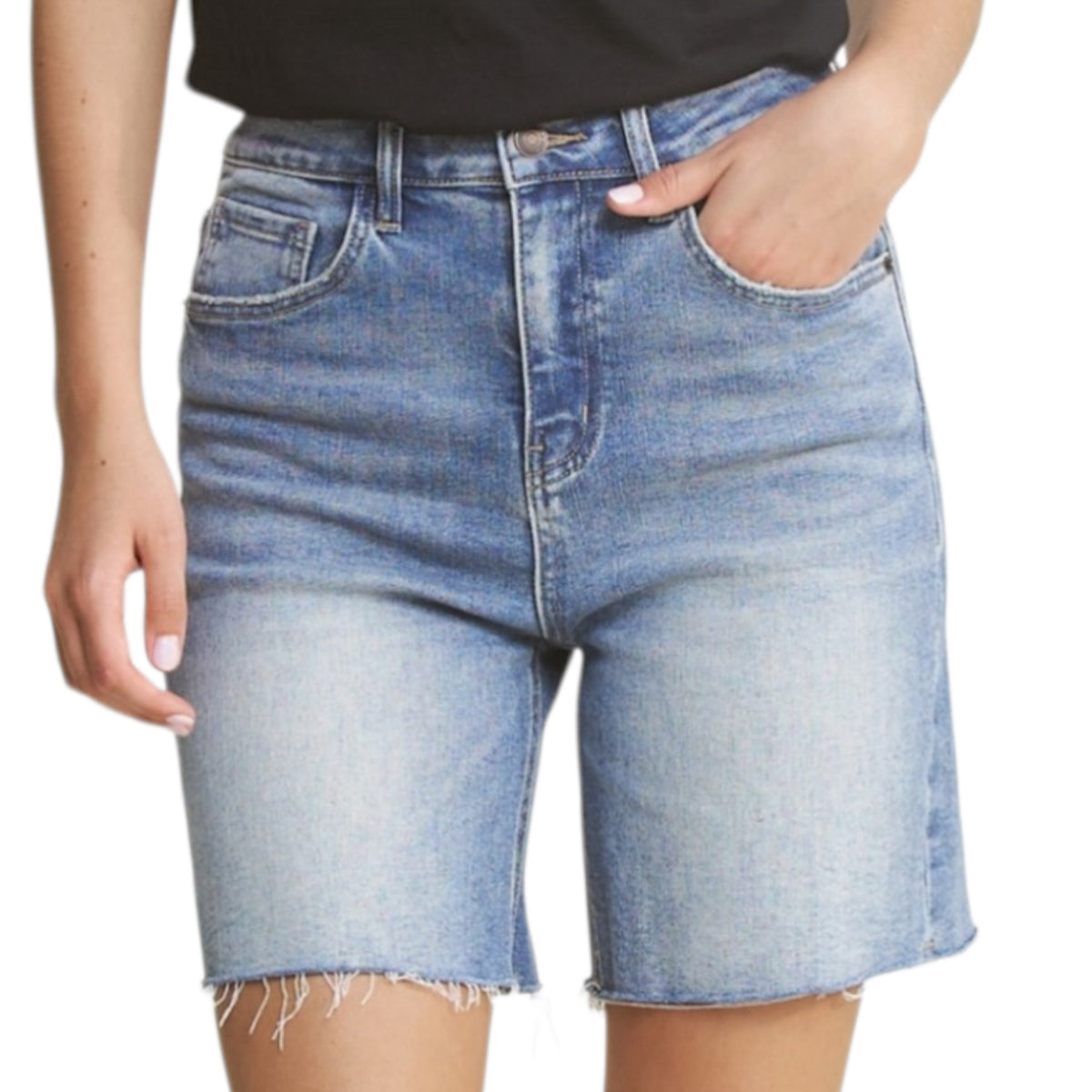 MICA MDP-H3423 Dark Dodgerblue Super High RIse Vintage Raw Hem Bermuda Short