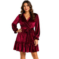 Ruby Velvet Ruffle Tie Dress