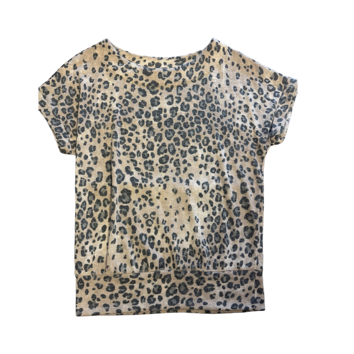 Andrea By Unit Tan Leopard Blouse Short Sleeve Top Size S-RF
