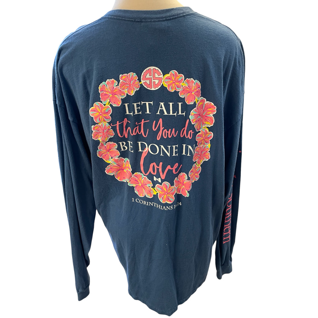 Simply Southern Muted Blue Long Sleeve Top Size XXL - RF