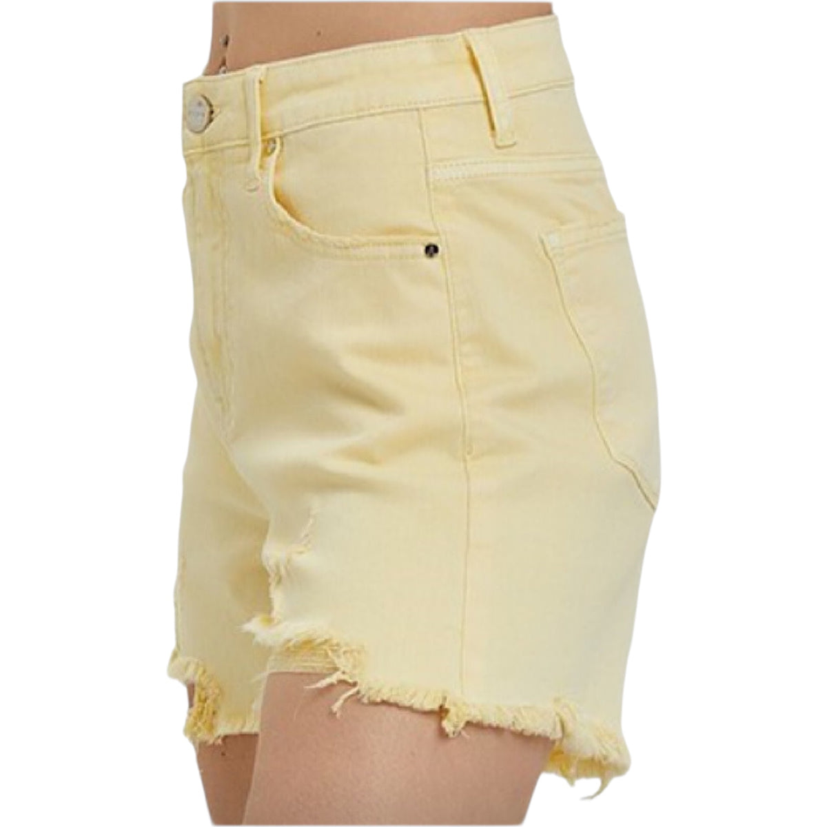 Risen Pale Yellow High Rise Distressed Shorts RDS1335