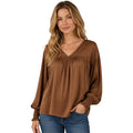 Solid Washed Satin and Shirring Top