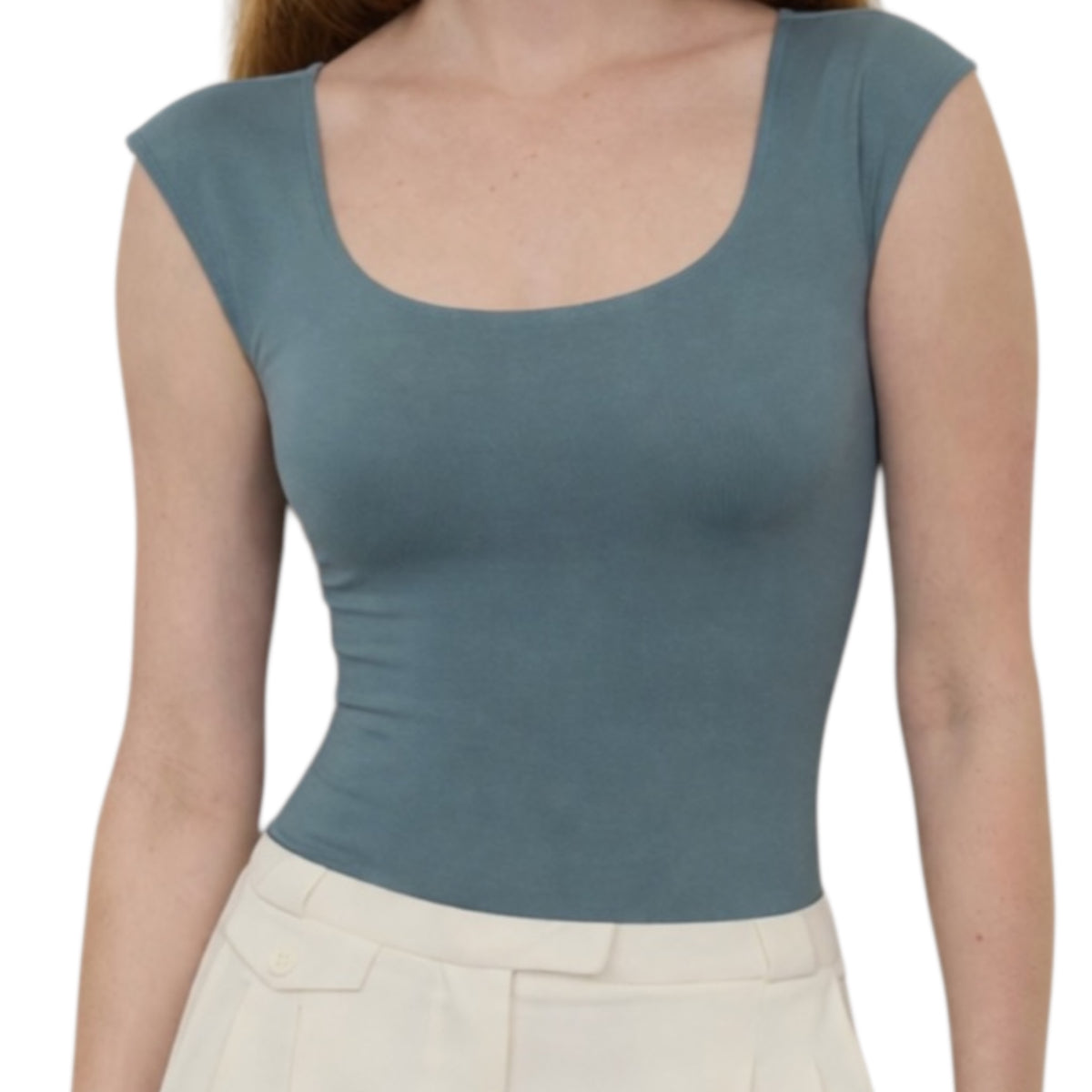 Dusty Teal Scoop Neck Short Sleeve Knit Bodysuit