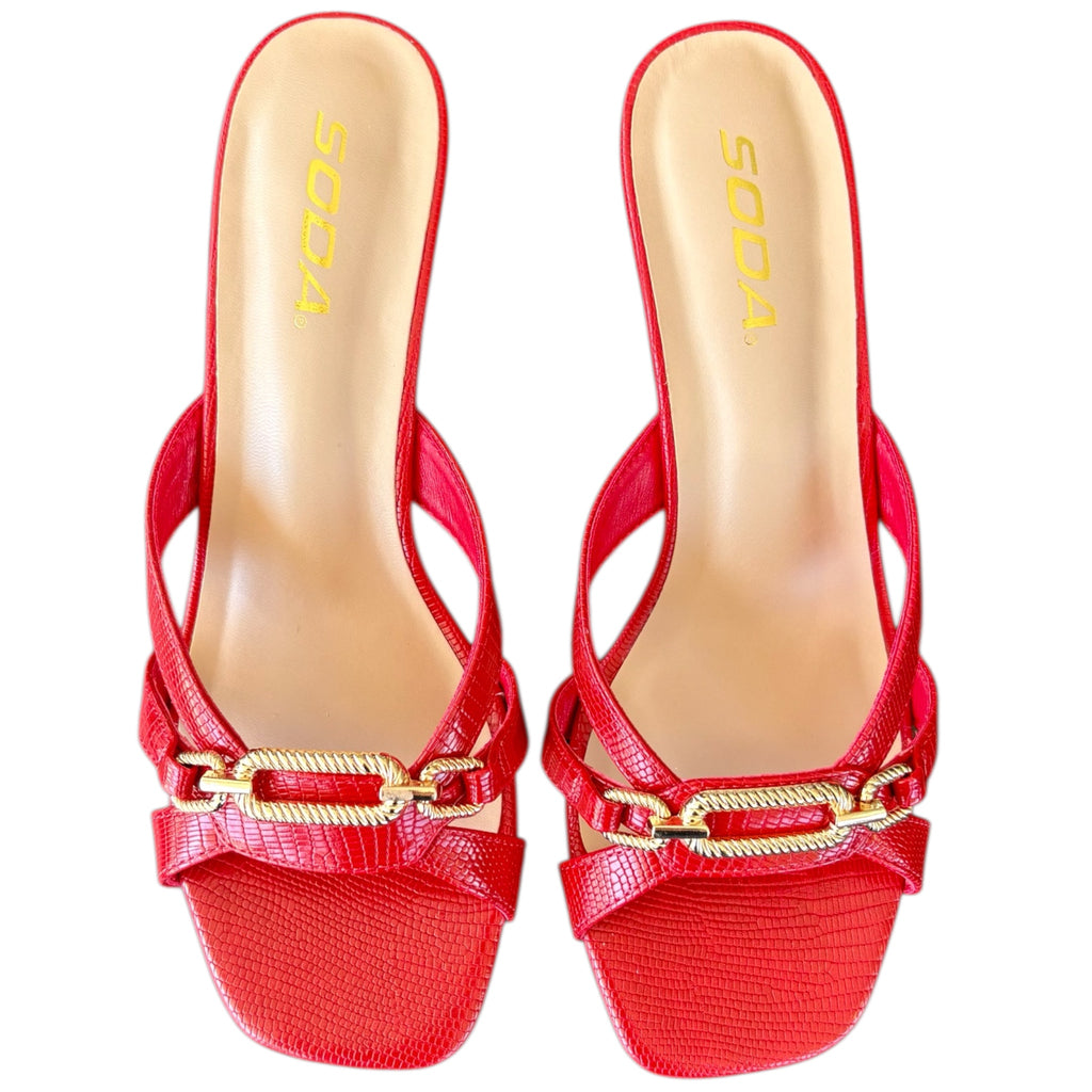 Red Kitten Heels w Gold Accent
