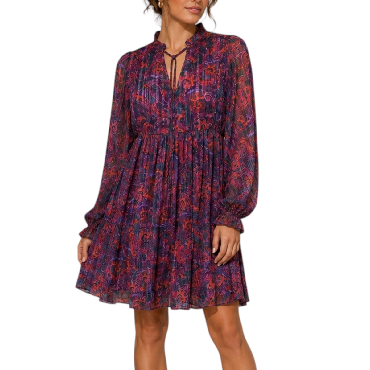 Purple Multi Sheer Print Above Knee Dress S
