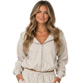 White Melange Bubble Hem Zip Up Hoodie
